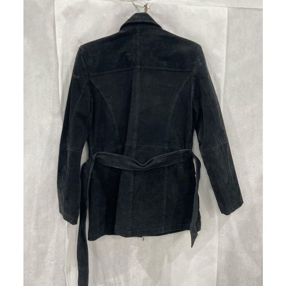 Helium London Black 100% Leather Jacket Collared Belted Full-Zip Coat, Sz Medium - Picture 4 of 13